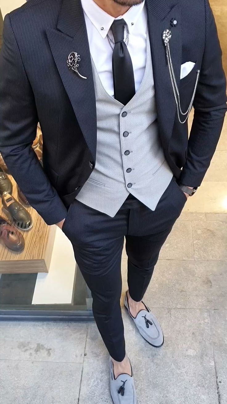 Bojo Pivas Black Slim Fit Pinstripe Suit -   14 fitness Aesthetic men ideas