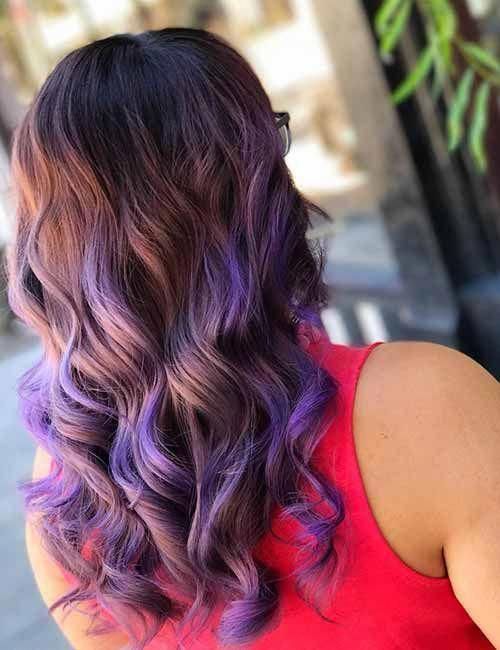 20 Pretty Purple Highlights Ideas For Dark Hair -   14 hair Purple brown ideas