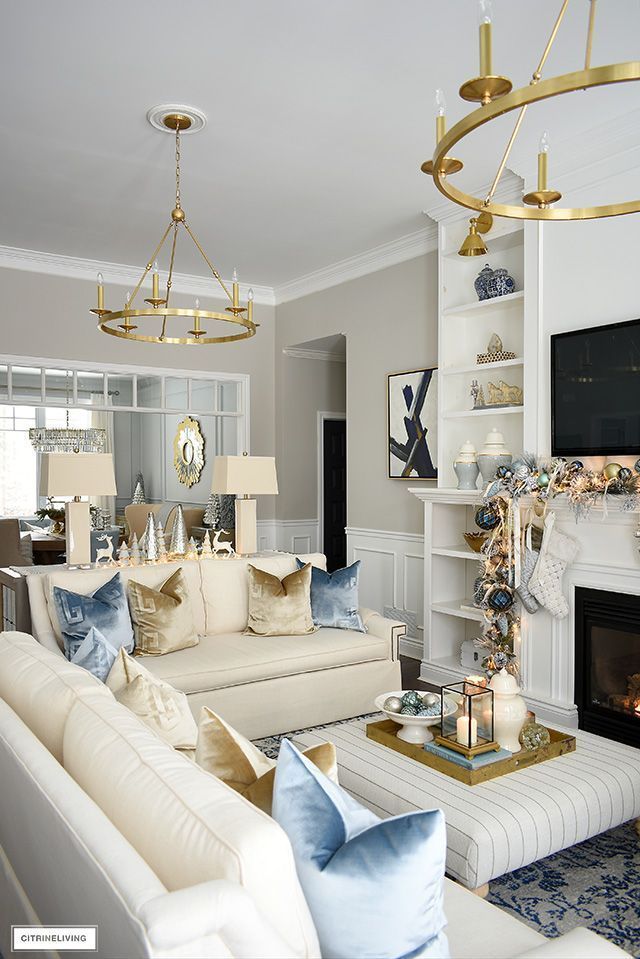 Elegant Christmas Living Room: Soft Blue + Gold - CITRINELIVING -   14 home accents Living Room chic ideas