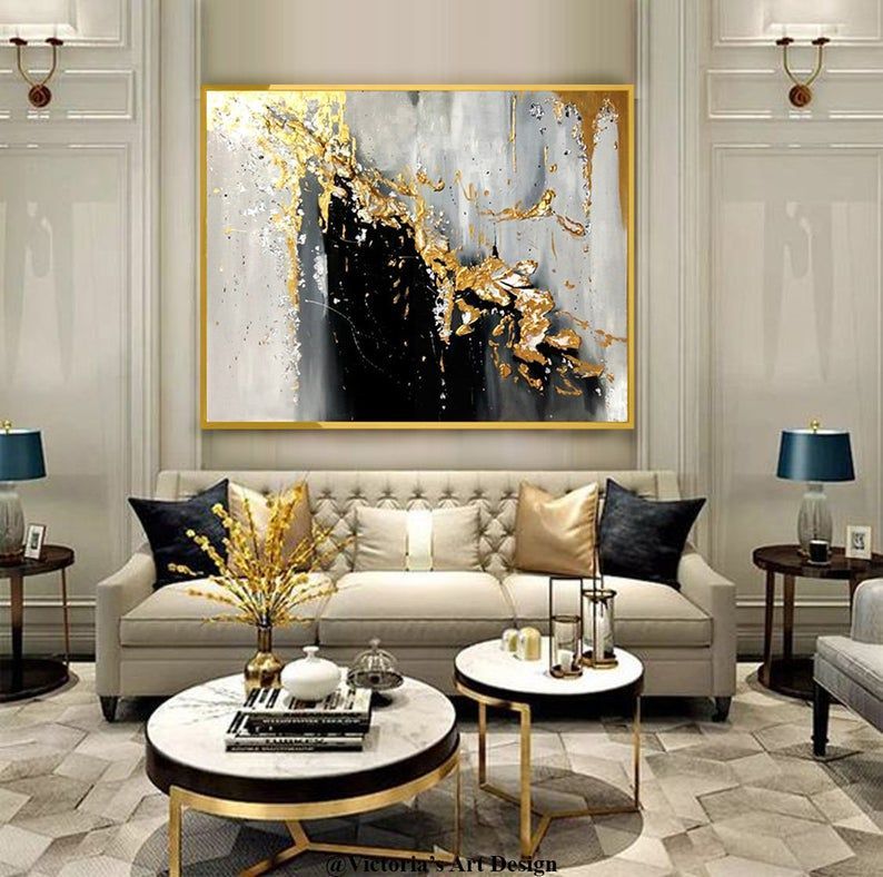 Oil Painting, Original Oil Painting Abstract Modern On Canvas Golden Leaf Large Wall Handmade Art by Victoria's Art Design -   14 home accents Living Room chic ideas