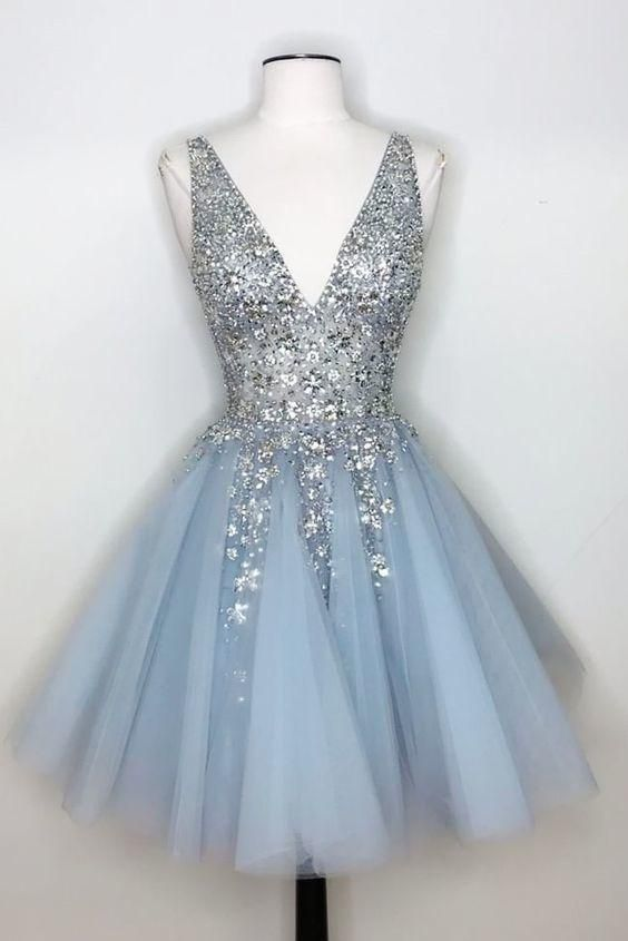 princess silver sequins and light sky blue short homecoming dress    VP81 -   15 dress Cortos azul ideas