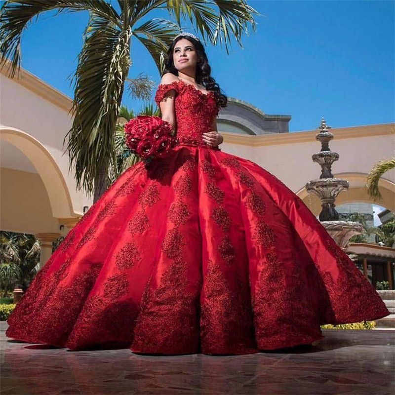 Fascinating Appliques Satin Ball Gown Quinceanera Dress -   15 dress Quinceanera burgundy ideas
