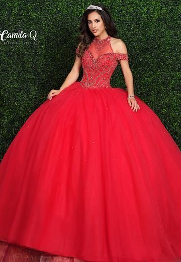 Camila Q Quinceanera Dress 18008 High Neck Sheer Ballgown Tulle Princess -   15 dress Quinceanera burgundy ideas