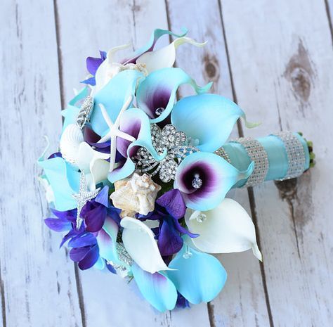 Wedding Bouquet, Wedding Flowers, Purple Turquoise Bouquet, Purple Blue Bouquet, Real Touch Bouquet, Beach Wedding Bouquet, Tropical Bouquet -   15 wedding Blue aqua ideas