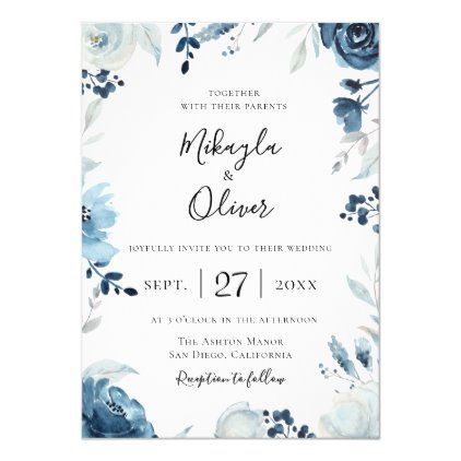 Shades of Blue Botanical Floral Wedding Invitation | Zazzle.com -   15 wedding Blue aqua ideas