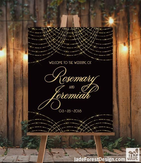 Great Gatsby Wedding Welcome Sign / String Light Bokeh Gold Fairy Lights, Black and Gold Art Deco ? Canvas, Paper, Board {or} Printable -   15 wedding Themes 1920s ideas