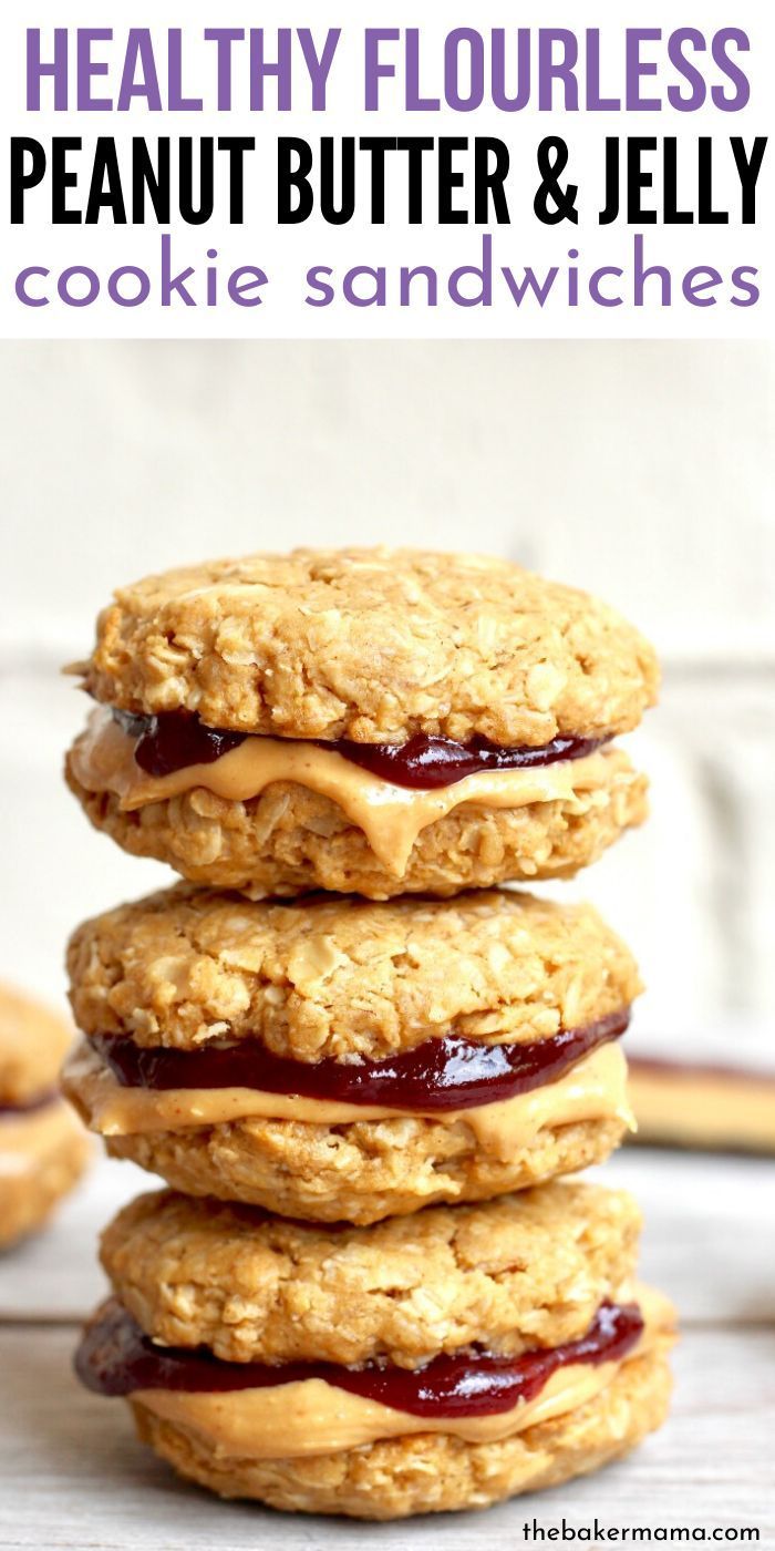 Healthy Flourless Peanut Butter & Jelly Cookie Sandwiches | The BakerMama -   16 peanut butter desserts Healthy ideas