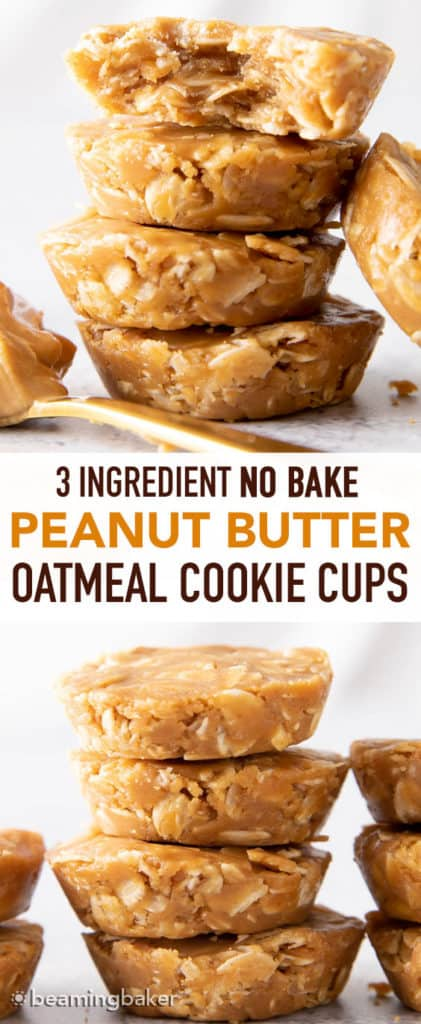 3 Ingredient No Bake Peanut Butter Oatmeal Cookie Cups (Healthy, Vegan, GF) - Beaming Baker -   16 peanut butter desserts Healthy ideas