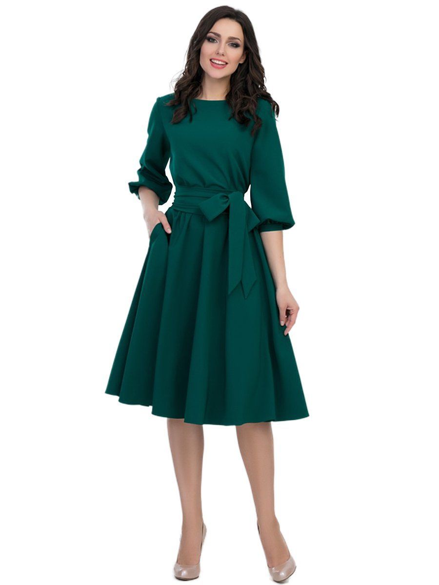 O-Neck Knee-Length Dress Pocket Sashes Lantern Half Sleeve Dress -   17 dress Green vintage ideas