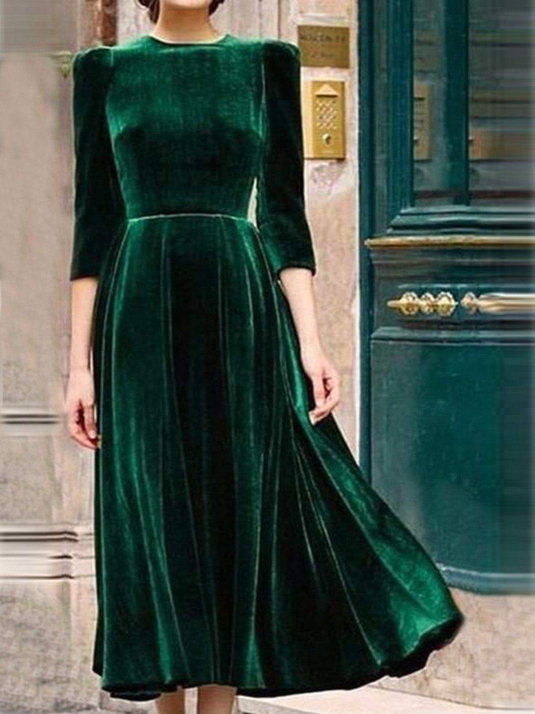 Vintage Dresses Velvet Women Dress Half Sleeve Solid Dresses | dress | Velvet Half Sleeve Vintage Dress -   17 dress Green vintage ideas
