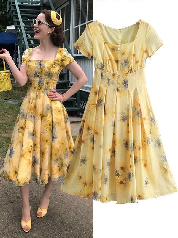 The Marvelous Mrs.Maisel Same Style Yellow Floral Dress -   17 dress Yellow floral ideas