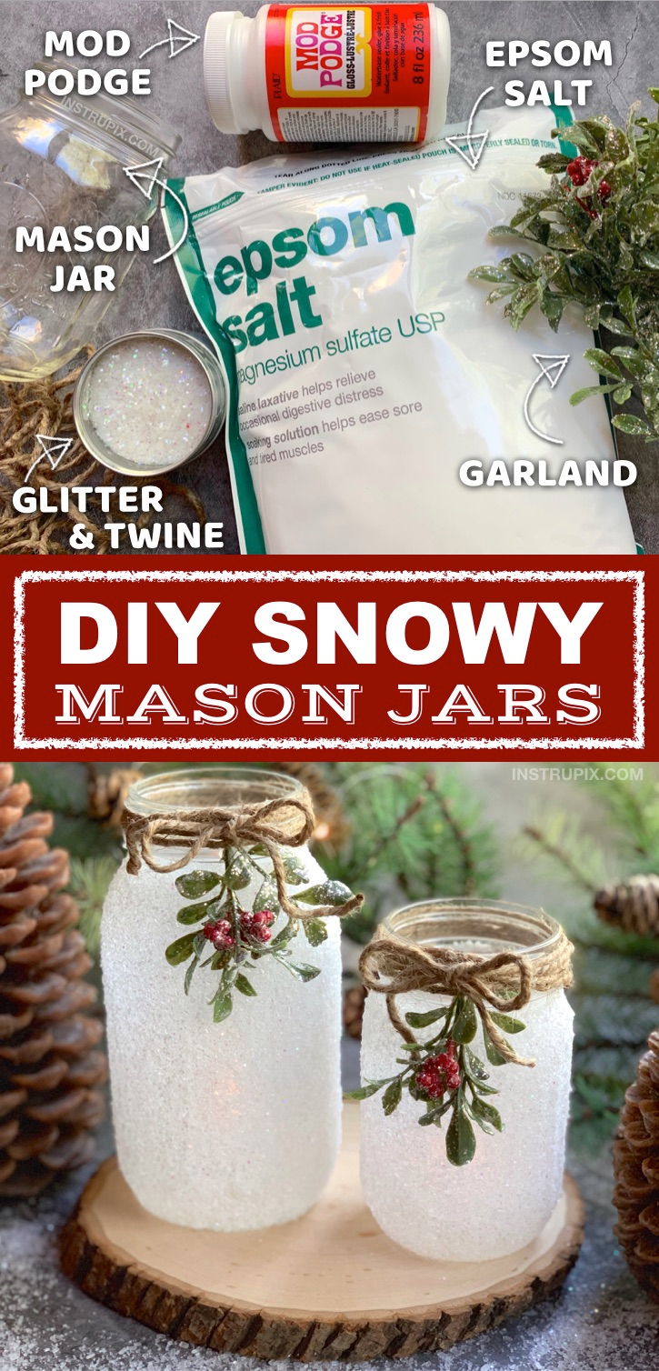 DIY Snowy Mason Jar Luminaries -   17 holiday Art mason jars ideas