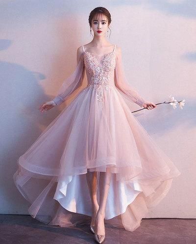 Cute pink tulle high low prom dress, pink tulle evening dress  ML3968 -   17 prom dress Korean ideas