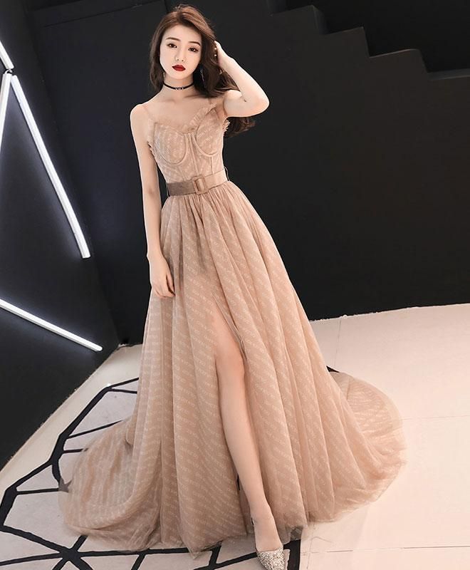 Cute Champagne Tulle Long Prom Dress,  Champagne Tull Evening Dress -   17 prom dress Korean ideas