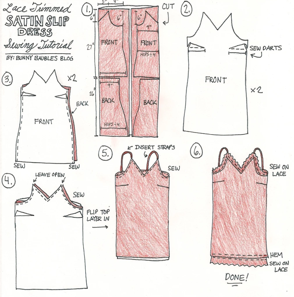DIY Lace Trimmed Satin Slip Dress Sewing Tutorial -   18 DIY Clothes Lace sewing projects ideas