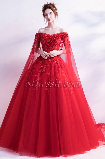 eDressit Sexy Red Flower OFF Shoulder Puffy Party Ball Dress -   18 dress Red wedding ideas