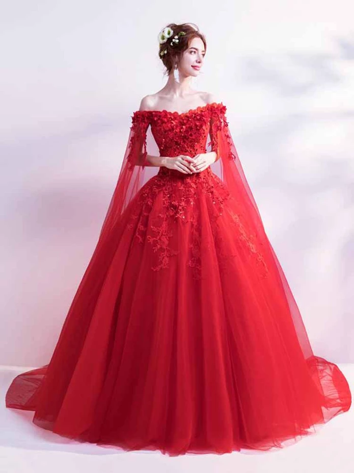 Off-the-Shoulder Lace Applique Wedding Dresses -   18 dress Red wedding ideas