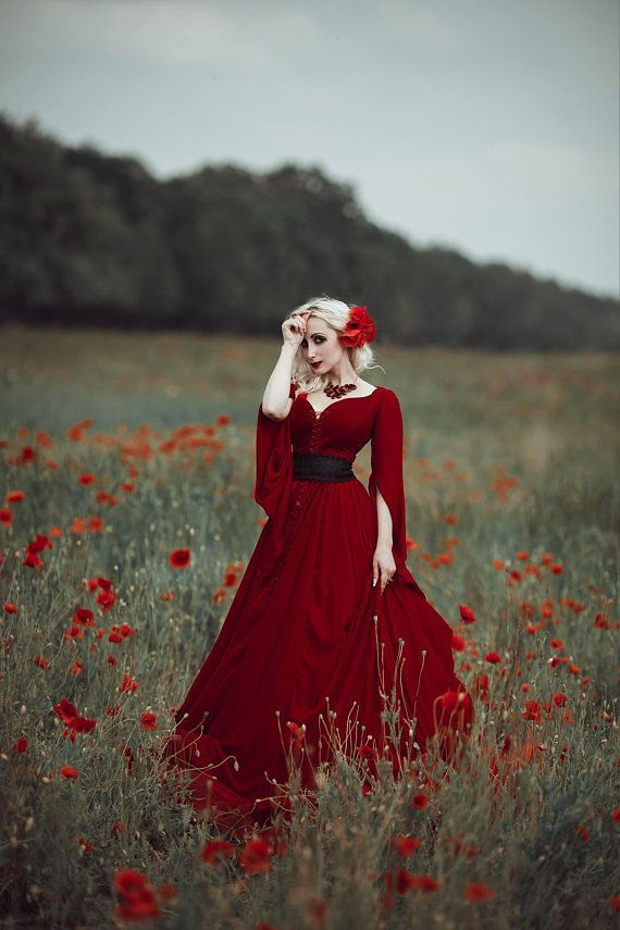 Fantasy red gothic wedding dress with corset for woman, Renaissance Fair dress, Elven dress -   18 dress Red wedding ideas