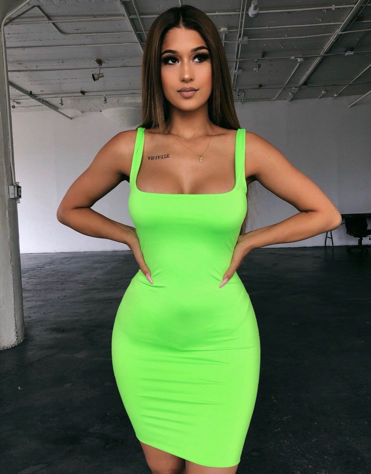 Square Neck Tank Dress (Neon Green) -   19 dress Bodycon green ideas