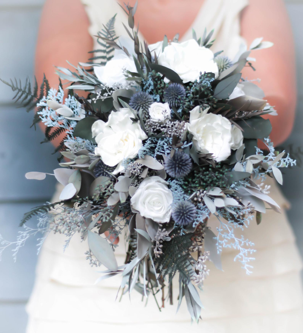 Dusty Blue, Steele Blue, Slate Blue  Bouquet | Dried Flowers | Preserved Bouquet | White Wedding Bouquet | Gardenias | Brittany Collection -   19 wedding Blue bouquet ideas
