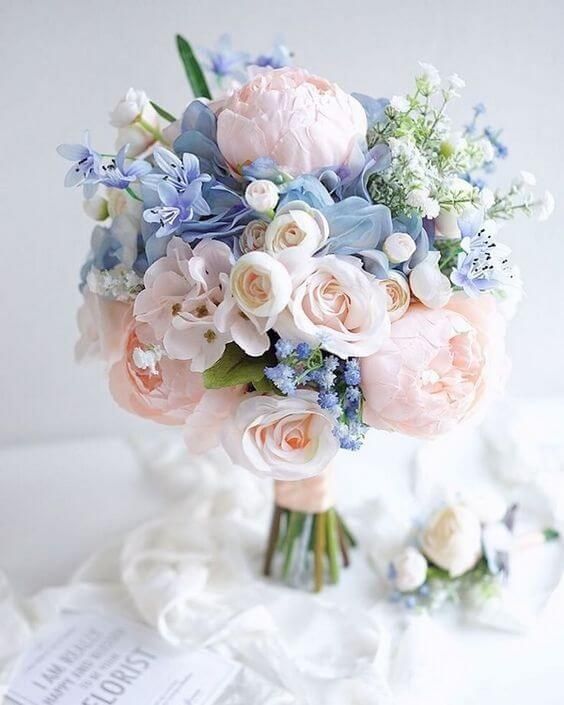 Blue Wedding-Light Blue Bridesmaid Dresses, Ivory and Pastel Pink Bouquets -   19 wedding Blue bouquet ideas