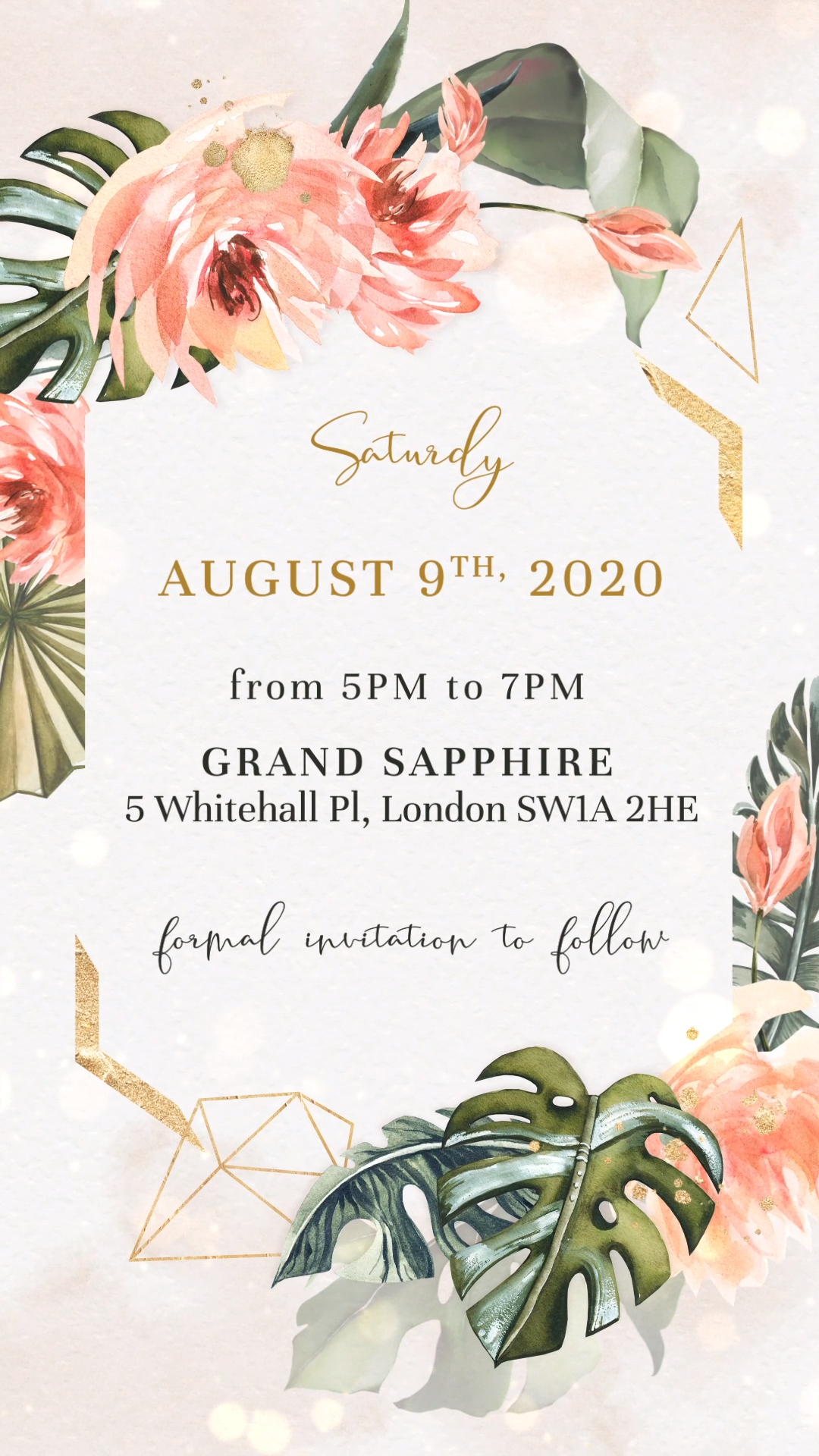 Tropical Wedding Save the Date Invitation with Coral and Tropical Leaves -   19 wedding Invites tropical ideas