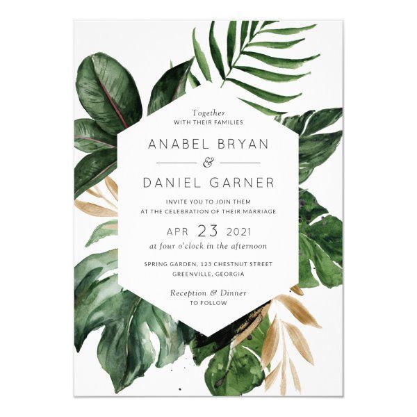 Tropical Philodendron Palm Leaves Modern Wedding Invitation -   19 wedding Invites tropical ideas