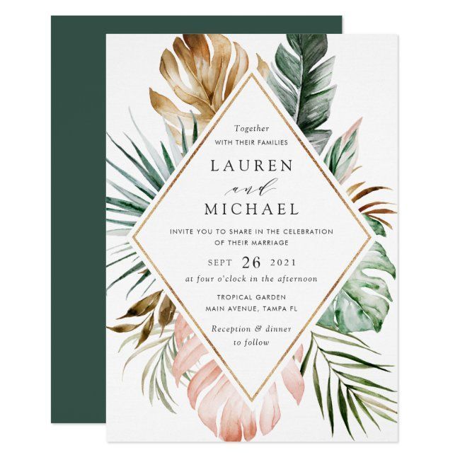 Tropical Modern Gold Palm Greenery Floral Blush Invitation | Zazzle.com -   19 wedding Invites tropical ideas