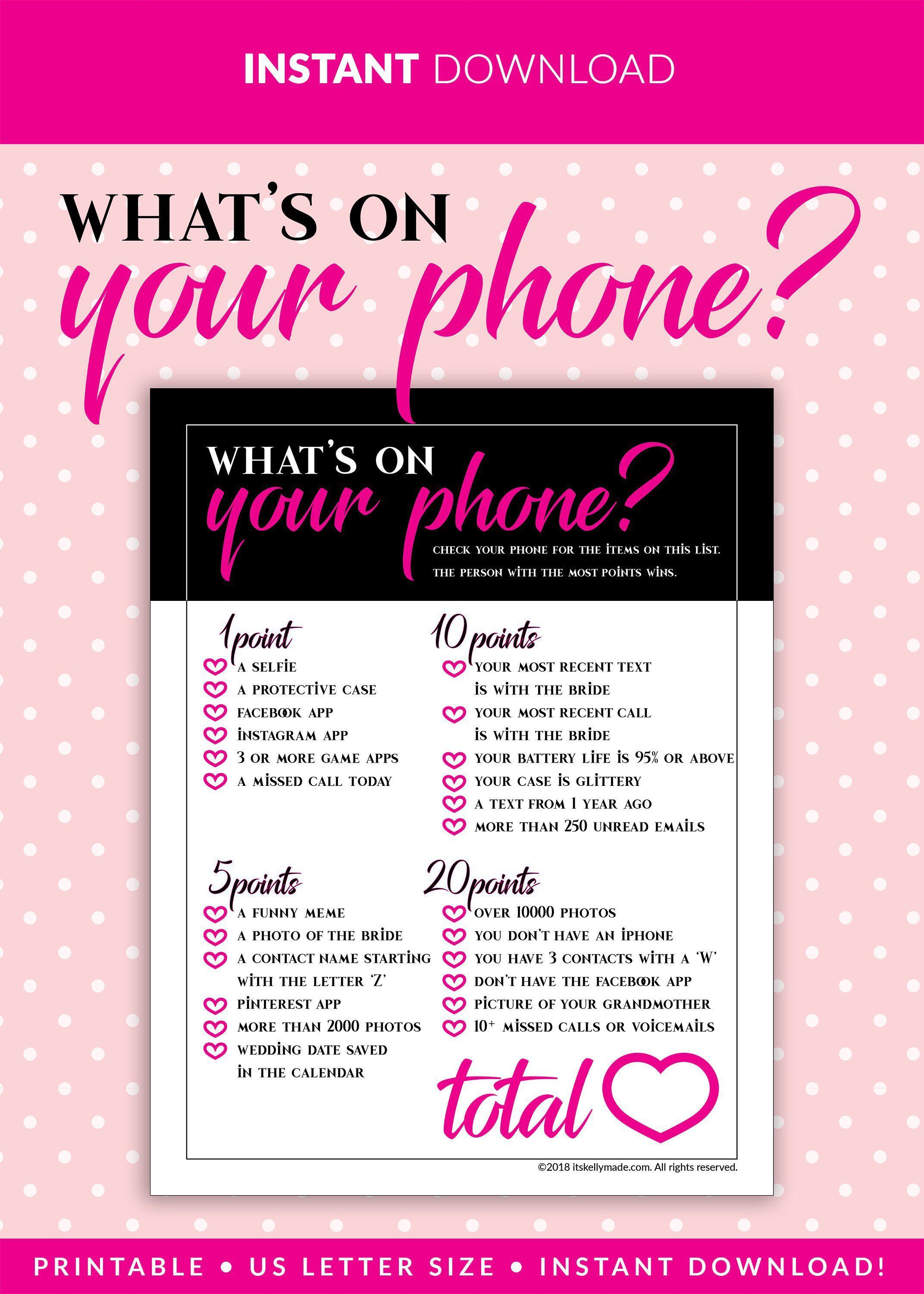 What's on your PHONE Bachelorette Party Game INSTANT | Etsy -   14 makeup Party games ideas