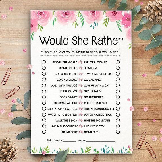 Would She Rather, Bridal Shower Games, Printable Wedding Shower Game, Instant Digital Download, Bach -   14 makeup Party games ideas