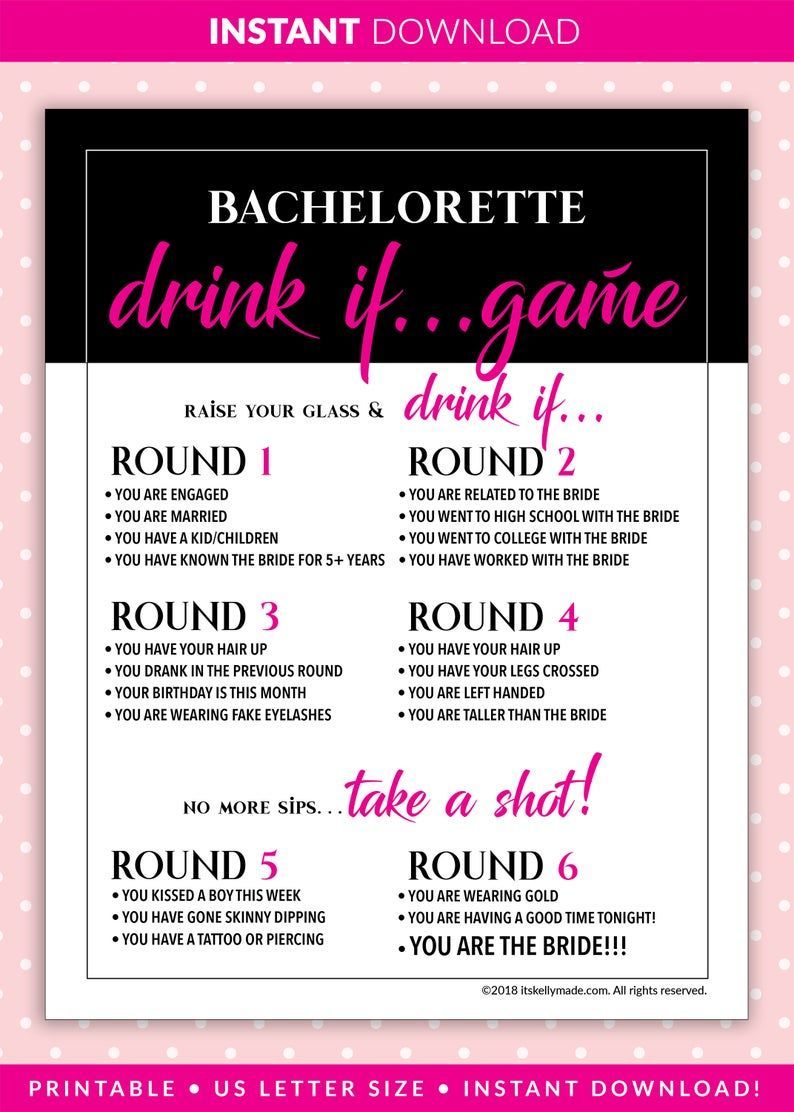 Bachelorette Party Games, DRINK IF Game, Printable Bachelorette Games, Hen Party, Pink, Black, Drinking, Instant Download!, bp-01 -   14 makeup Party games ideas