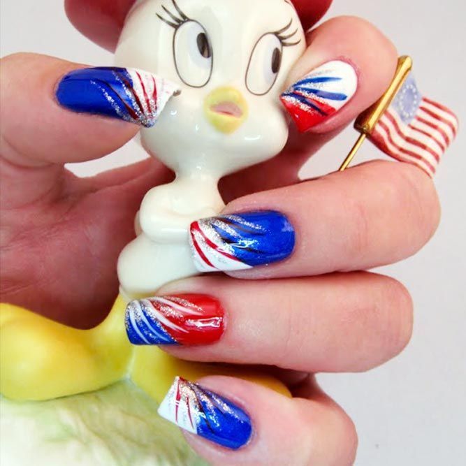 Fantastic Red Nails Ideas For Stylish Ladies -   14 red white and blue nails ideas