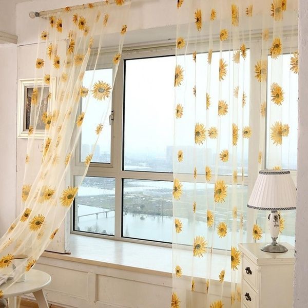 High Quality Sunflower Sheer Tulle Window Curtain Valance Door Room Divider Drape Decoration | Wish -   14 room decor yellow ideas