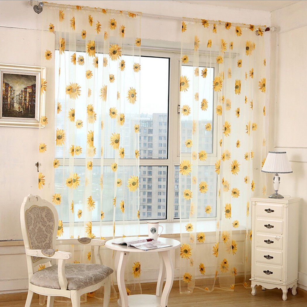 2 Panels Window Curtain Floral Sunflower Sheers Voile Drapes for Living Room Bedroom Kitchen Home Decor, Set of 2, 3.28 * 8.86ft - Walmart.com -   14 room decor yellow ideas