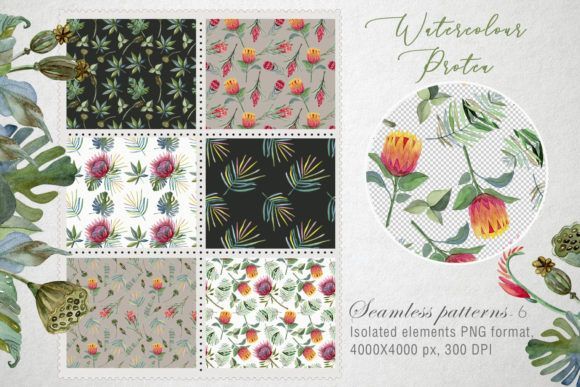 Seamless Pattern Watercolor Protea (Graphic) by By Anna Sokol · Creative Fabrica -   15 plants Watercolor pattern ideas