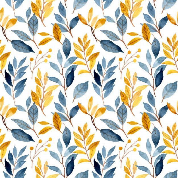 Blue Yellow Leaves Watercolor Seamless Pattern -   15 plants Watercolor pattern ideas