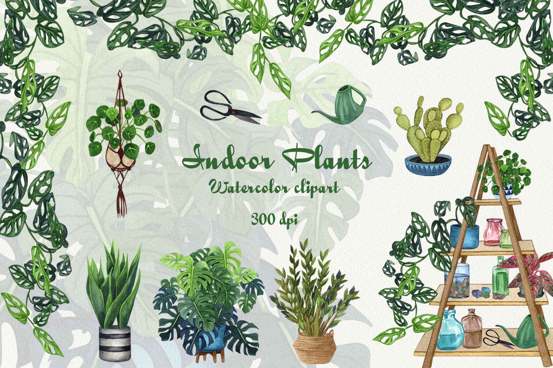 Indoor Plants Watercolor Clip Art (Graphic) by BarvArt · Creative Fabrica -   15 plants Watercolor pattern ideas