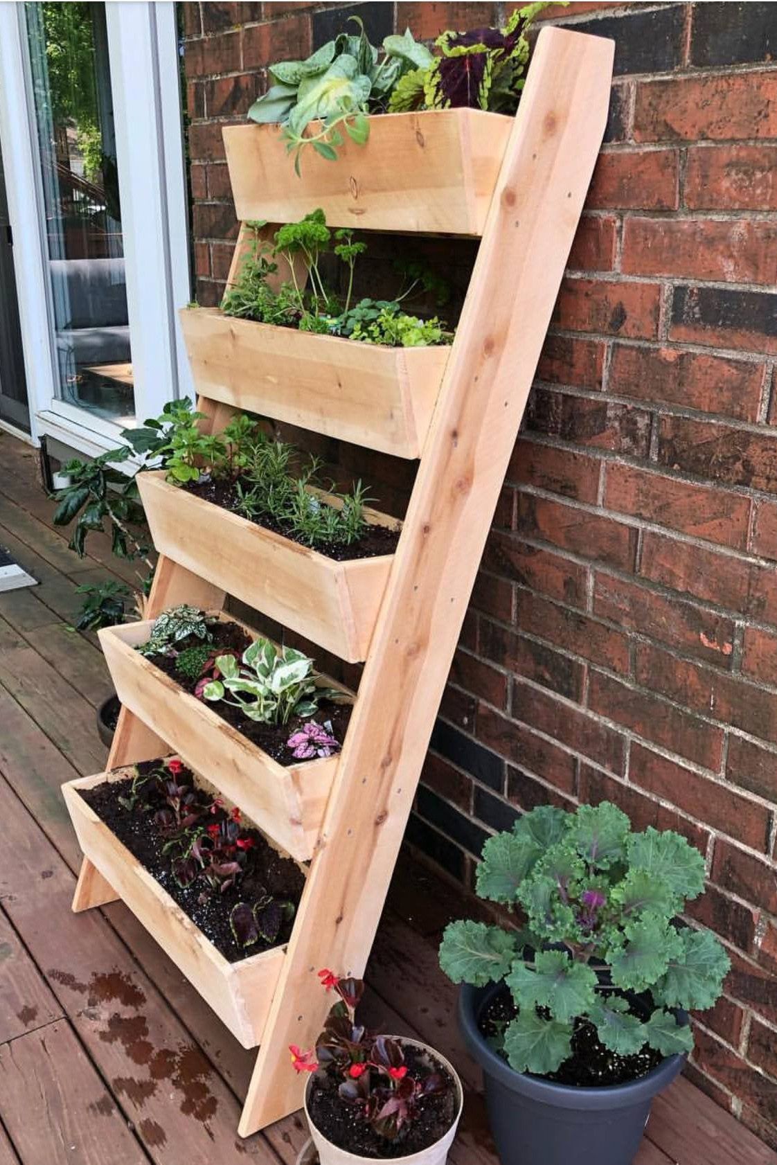 Vertical CEDAR Ladder Planter -   16 garden design Patio planter boxes ideas