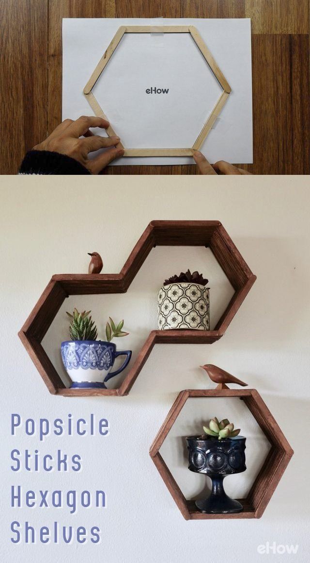 Hexagon Honeycomb Shelves Made With Popsicle Sticks Tutorial | eHow.com -   16 room decor Shelves tutorials ideas