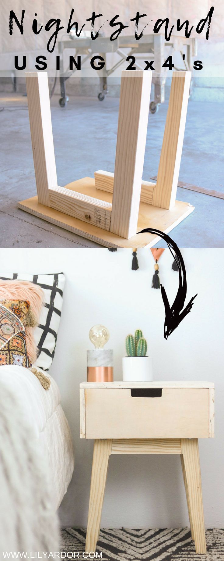 DIY NIGHTSTAND - USING 2x3's - MID-CENTURY MODERN - EASY -   17 diy projects For Guys home decor ideas
