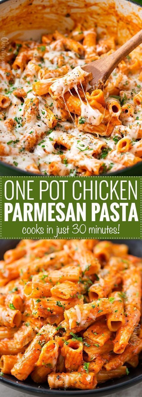 One Pot Chicken Parmesan Pasta - The Chunky Chef -   17 healthy recipes Pasta parmesan ideas