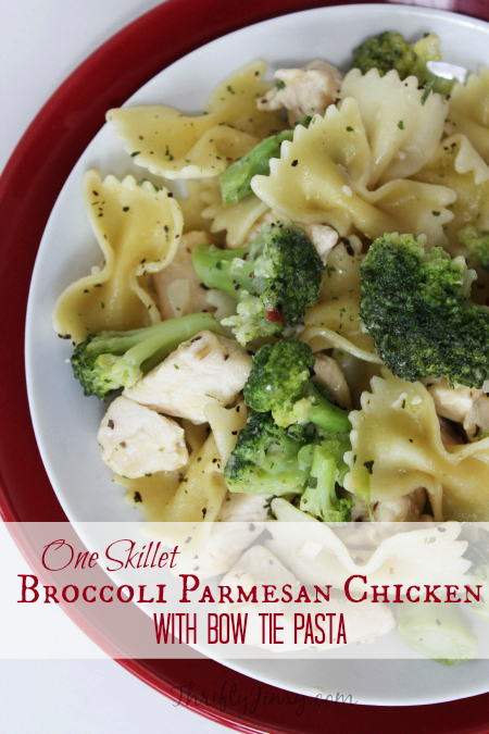 Skillet Broccoli Parmesan Chicken with Bow Tie Pasta Recipe - Thrifty Jinxy -   17 healthy recipes Pasta parmesan ideas