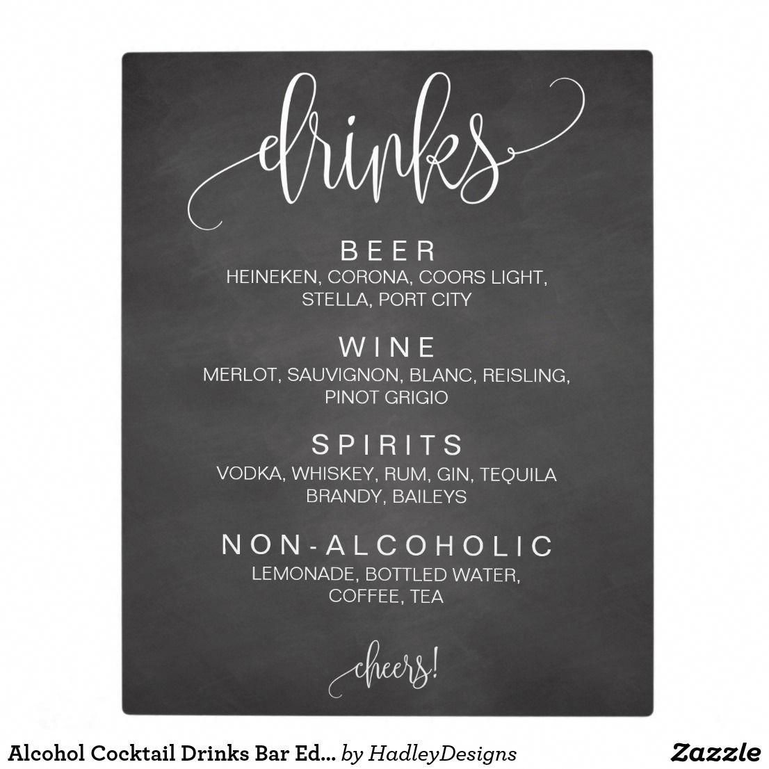 Alcohol Cocktail Drinks Bar Editable Wedding Sign Plaque | Zazzle.com -   17 wedding Signs alcohol ideas