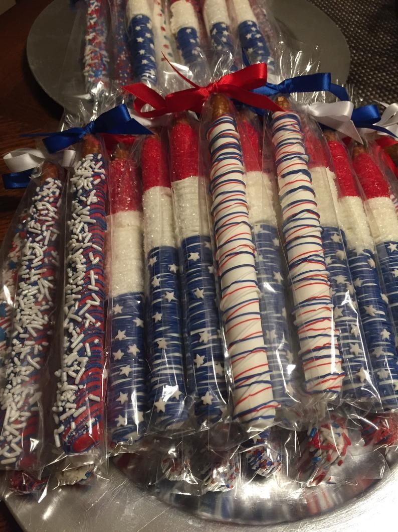 Labor Day/4th of July Chocolate Covered Pretzels(1 DOZ)/Party Favors/July Birthdays/Red White & Blue/BBQ Treats Red/White/Blue -   18 4th of july food ideas