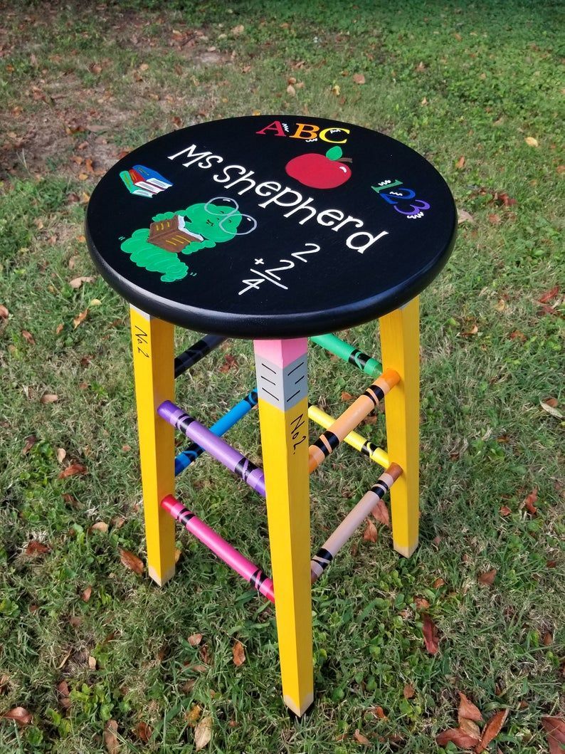 Custom Personalized Teacher Stool, All Hand Painted, Pencil, Crayon, Teacher Appreciation Gift, Back to School Gift -   18 DIY Clothes For School classroom ideas