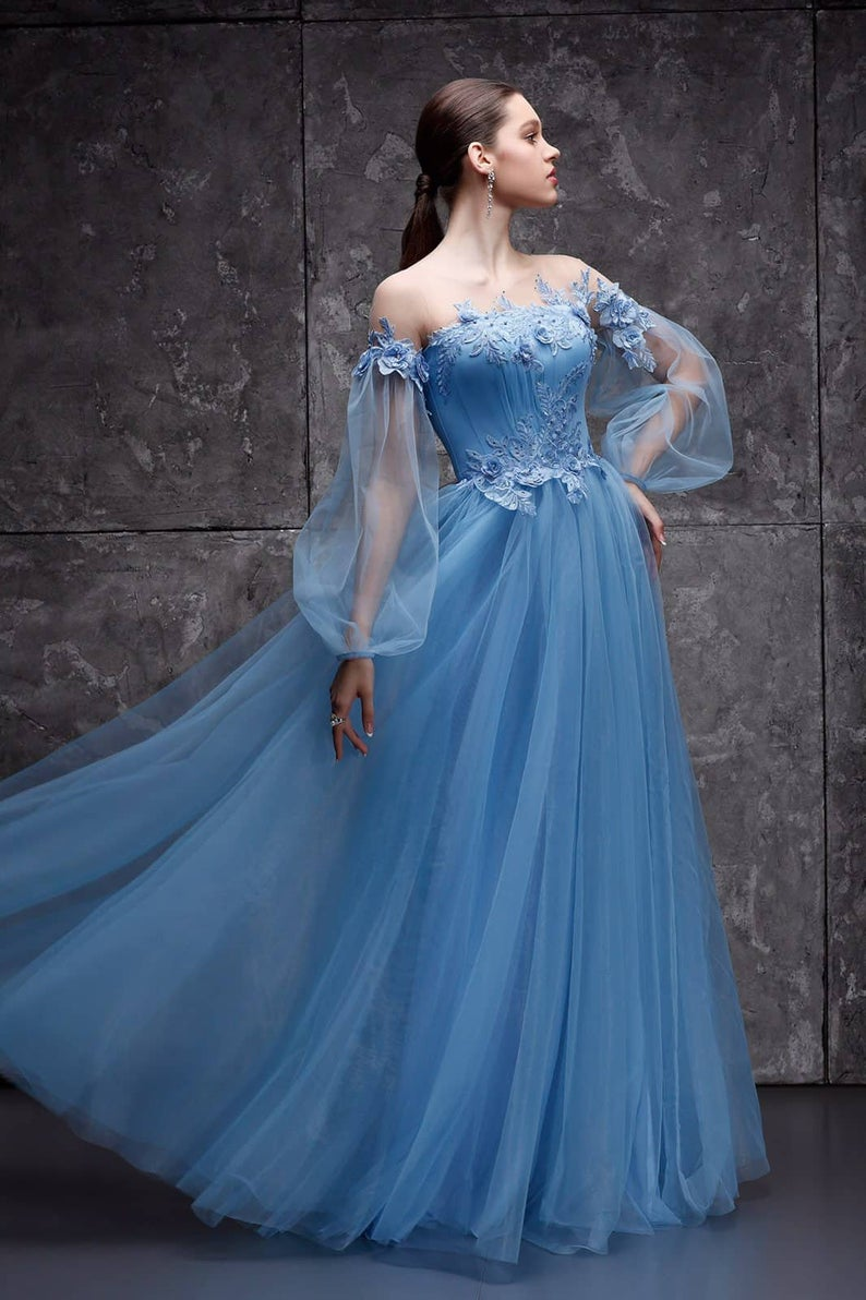 Light Blue Evening Dress Chiffon Prom Dress Sky Blue | Etsy -   18 dress Blue etsy ideas