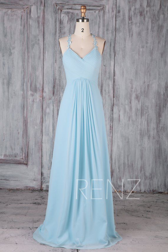 Bridesmaid Dress Baby Blue Chiffon Dress Wedding Dress Halter | Etsy -   18 dress Blue etsy ideas