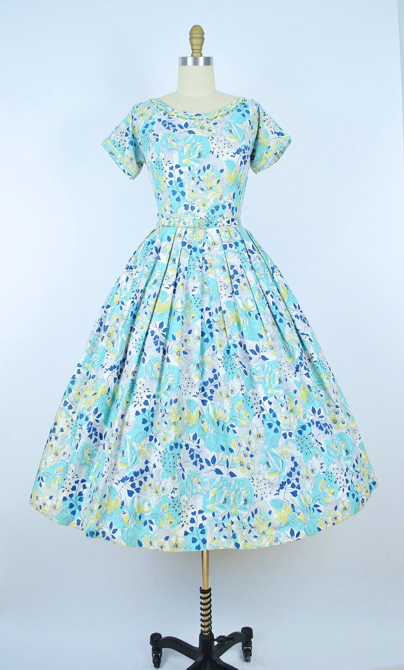 Vintage 50s Dress / 1950s Cotton Sundress Navy Mint Blue | Etsy -   18 dress Blue etsy ideas