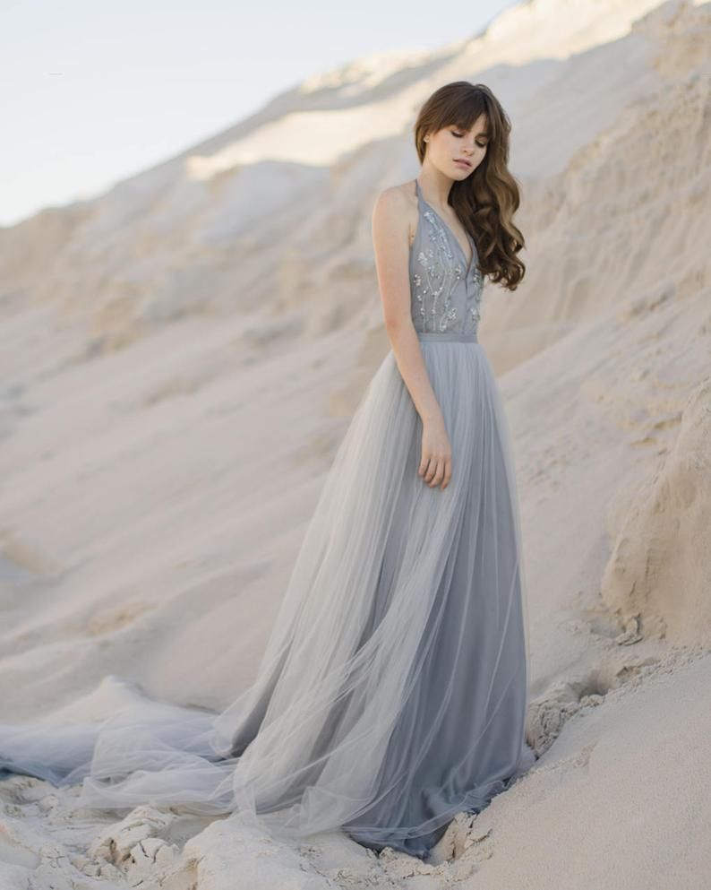 Boho blue and gray wedding dress / Tulle wedding gown | Etsy -   18 dress Blue etsy ideas
