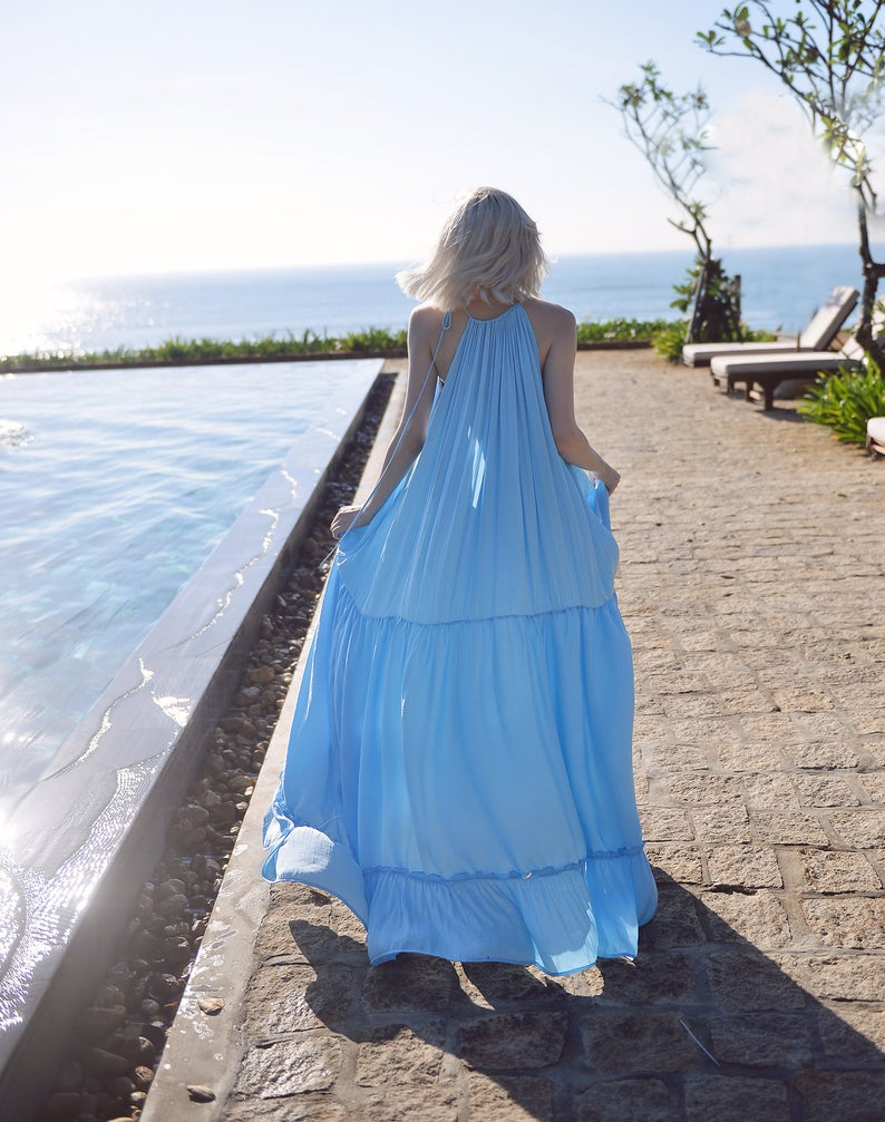 Long Silk Dress- Silk Loungewear Dress - Women Summer Dress - Comfy FloorLength Dress - Silk Maxi Dress -   18 dress Blue etsy ideas